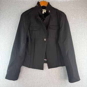 Banana Republic Military Black Button Up Jacket Raw Hem 100% Wool 12 Minimalist